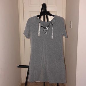 Tie up ribbon t shirt dress